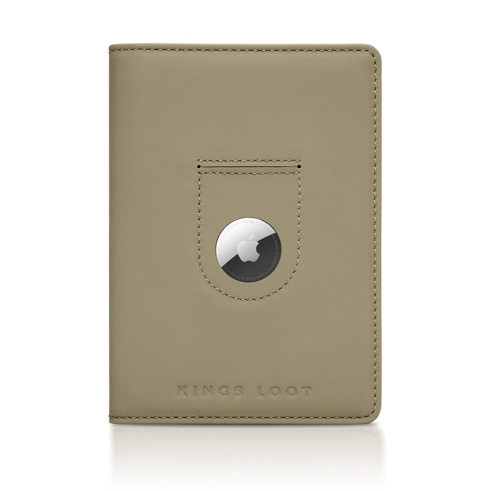 Kings Loot Passport Wallet with Airtag Holder - olive silk leather-